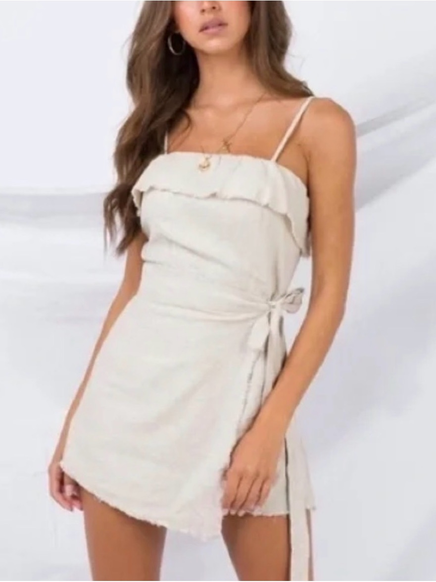 Princess Polly Beige Linen Romper With Wrap Around Skirt